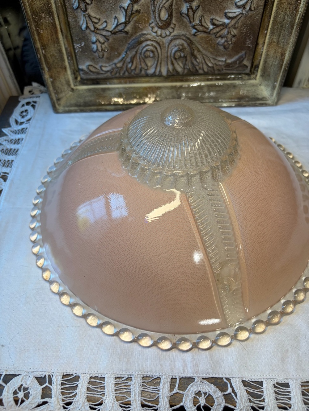 Pink glass vintage 1930-1940 art deco ceiling light cover - Picture 6 of 10